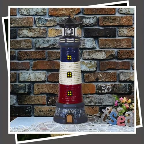 Garden Outdoor Statues, Waterproof Lighthouse Lights Lawn Decor; Automatic Rotating Solar Lights for Yard, Patio, Ground, Tabletop Decoration; Unique Housewarming Gifts – Red - Image 9
