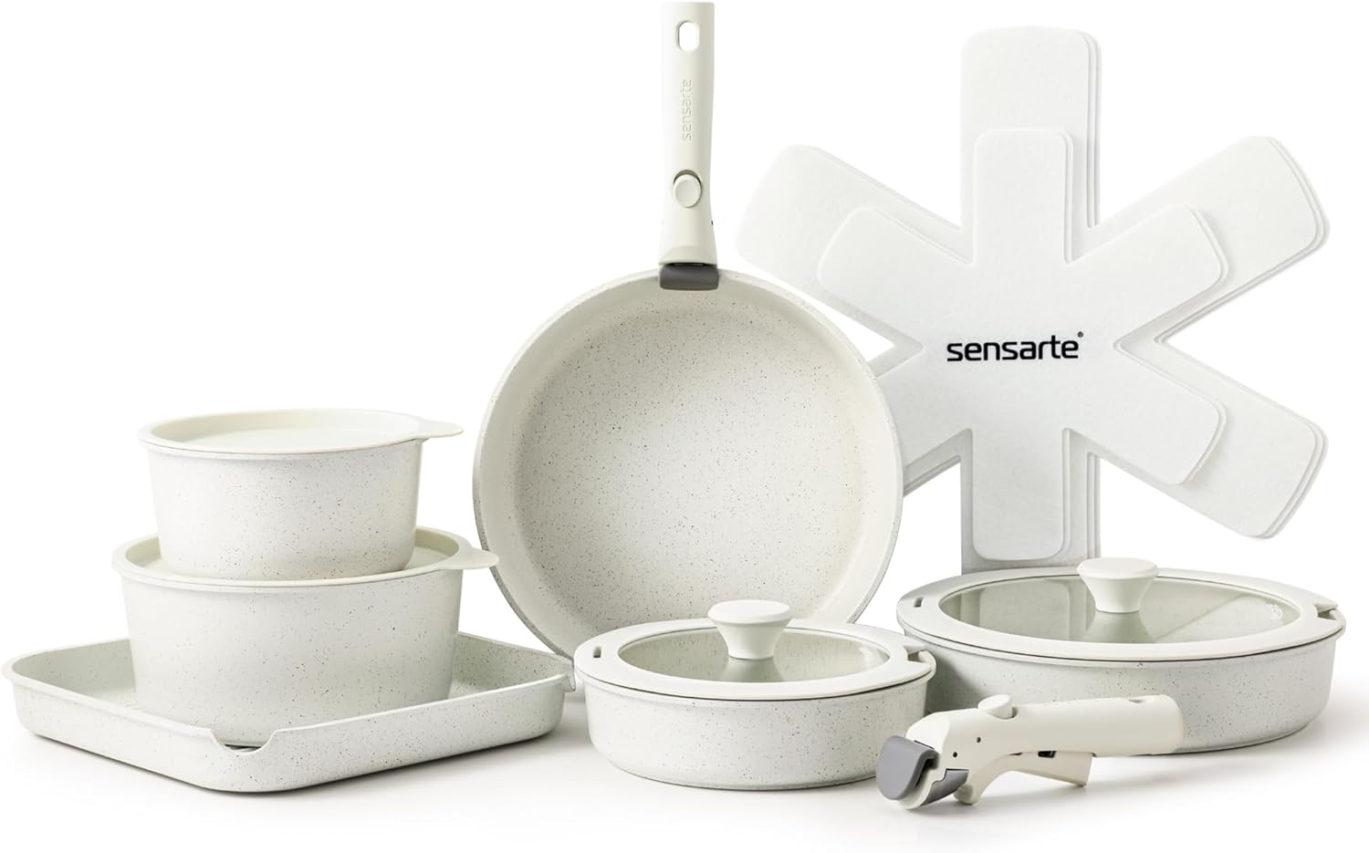 SENSARTE 17 Piece Ceramic Pots and Pans Set, Nonstick Detachable Handle Cookware, Induction Kitchen Cookware Set with Removable Handle, Dishwasher ?? Oven Safe (Gray) - Image 10