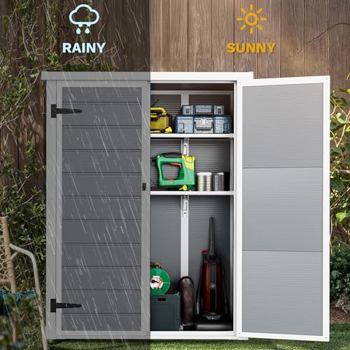 DWVO 5x3ft Resin Outdoor Storage Shed with Floor, Waterproof Lockable Storage Shed with Window, Plastic Outside Tool Storage for Garden, Backyard, Patio, Lawn, Gray - Image 53