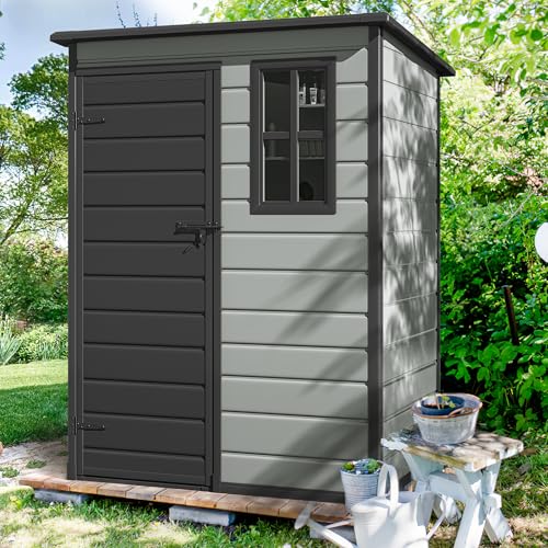 DWVO 5x3ft Resin Outdoor Storage Shed with Floor, Waterproof Lockable Storage Shed with Window, Plastic Outside Tool Storage for Garden, Backyard, Patio, Lawn, Gray - Image 11