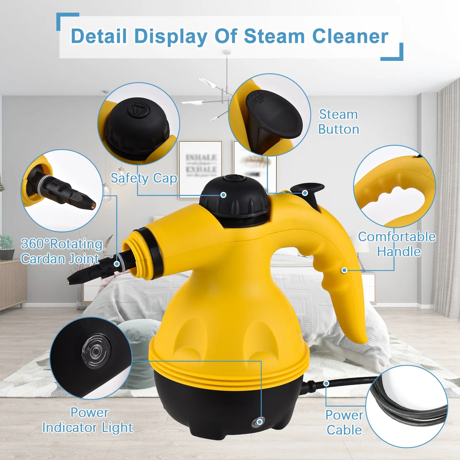 TOMSHOO Handheld Steam Cleaner 1000W Portable High Temperature Steamer for Cleaning with 10Pcs Accessories, for Kitchen Sofa Bathroom Car Window - Image 5