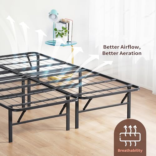 PrimaSleep 18 Inch Tall Heavy Duty Steel Slat Bed Frame/Anti-Slip Support/Easy Assembly Mattress Foundation/No Noise/No Box Spring Needed/Full/Black - Image 34