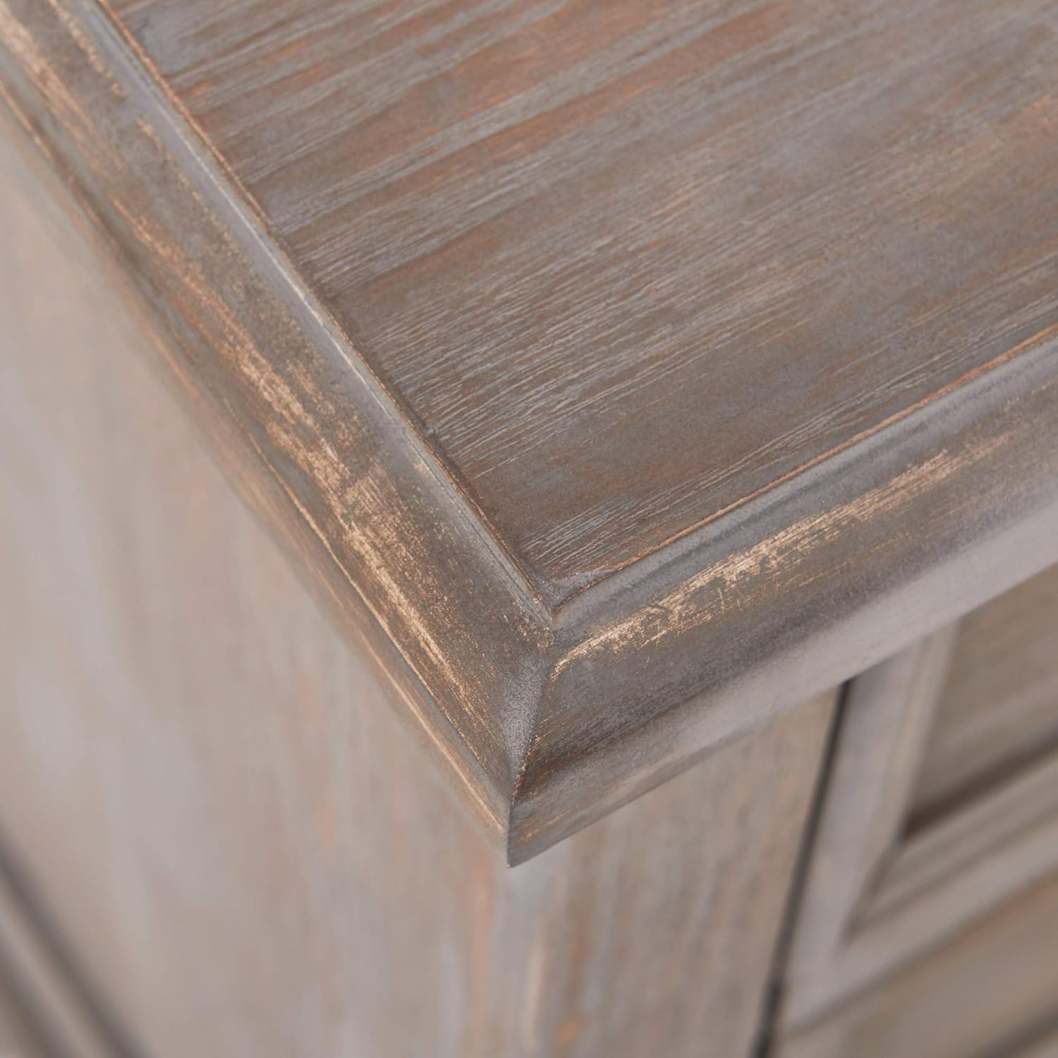 ClickDecor Thomas Antique Country Style Dresser Chest with 3 Drawers, Weathered Wood Nightstand Living Room Accent Furniture, Black Ring Handle, Curved Legs, Gray - Image 7