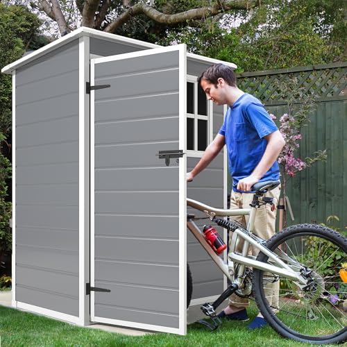 DWVO 5x3ft Resin Outdoor Storage Shed with Floor, Waterproof Lockable Storage Shed with Window, Plastic Outside Tool Storage for Garden, Backyard, Patio, Lawn, Gray - Image 35