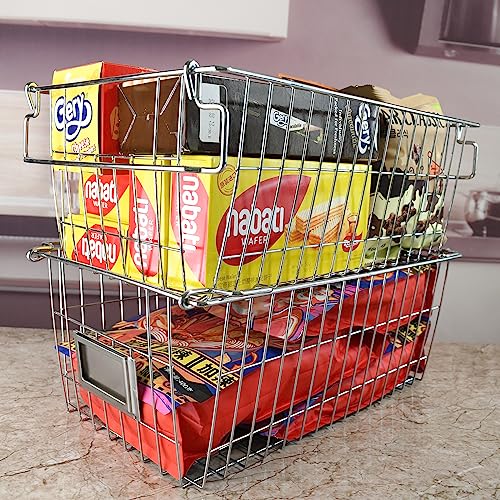 Orgneas Stackable Chest Freezer Baskets Organizer Bins, Metal Wire Baskets Pantry Organizer Produce Baskets with Tag Slot for Snacks Vegetables and Fruits - Image 5