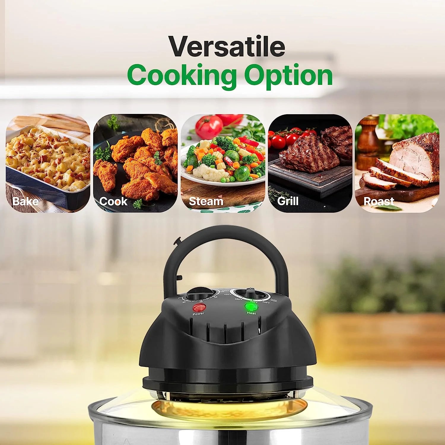 18 Quart Convection Countertop Air Fryer – See through Glass for Best Cooking Results – Air Fryer, Roaster, Bake, Grill, Steam & Roast – Includes Glass Bowl, Broil Rack & Toasting Rack - Image 6