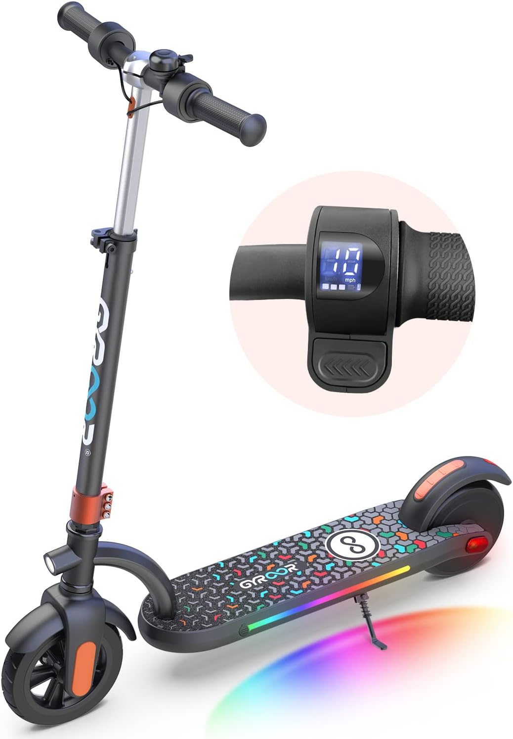 Gyroor Kids Electric Scooter, with 200W Motor & LED Visible Display, Colorful Lights, Adjustable Speed and Height, 10 Mph & 10 Miles Range Electric Scooter, Electric Scooter for Kids Ages 8-12 - Image 3