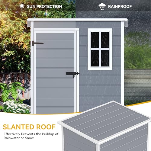DWVO 5x3ft Resin Outdoor Storage Shed with Floor, Waterproof Lockable Storage Shed with Window, Plastic Outside Tool Storage for Garden, Backyard, Patio, Lawn, Gray - Image 40
