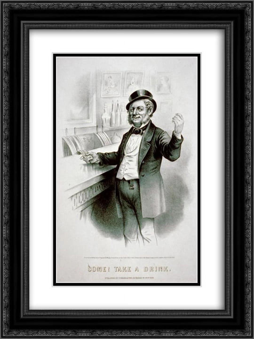 Currier and Ives 2x Matted 20×24 Black Ornate Framed Art Print ‘Come! Take a drink ‘