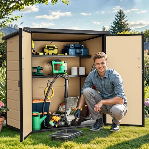 DWVO 5x3ft Resin Outdoor Storage Shed with Floor, Waterproof Lockable Storage Shed with Window, Plastic Outside Tool Storage for Garden, Backyard, Patio, Lawn, Gray - Image 68