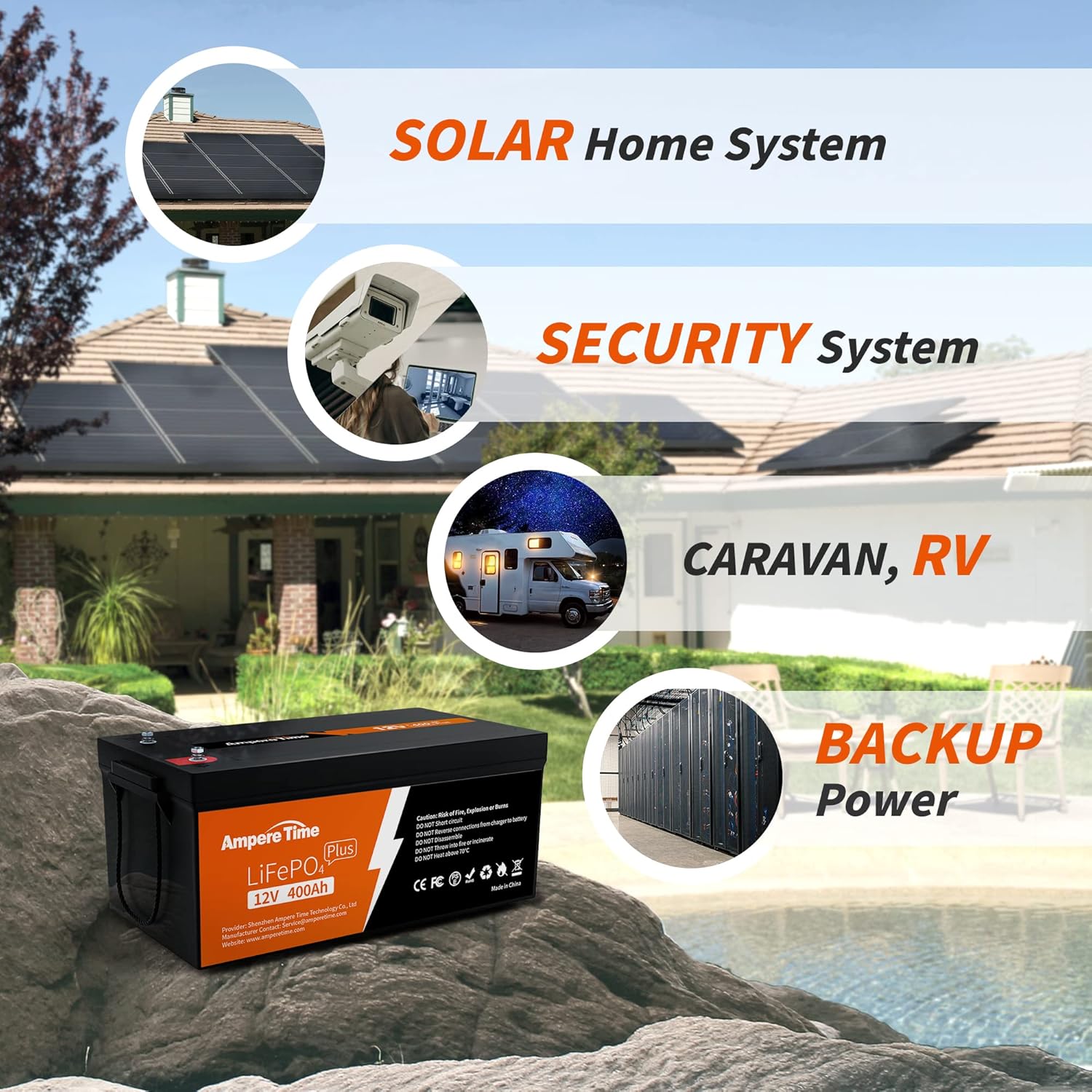 Ampere Time 12V 400Ah Deep Cycle LiFePO4 Battery Pack, with Built-in 250A BMS, Longer Runtime with 5.12kWh, 4000+ Cycle, Perfect for Solar System, RV, Backup Power, Off-Grid and Marine Applications. Pack of 2 - Image 7