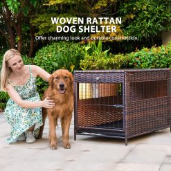 Alternative view of DEStar Heavy Duty PE Rattan Wicker Pet Dog Cage Crate Indoor Outdoor Puppy House Shelter with Removable Tray and UV Resistant Cover